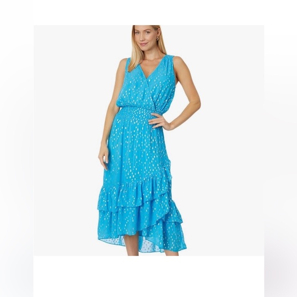 Lilly Pulitzer Valeri midi dress in CUMULUS BLUE VISCOSE METALLIC CLIP Size 4